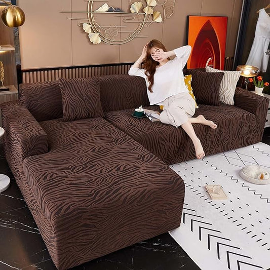 L Shape Zebra Velvet Sofa Covers - Fitted Style