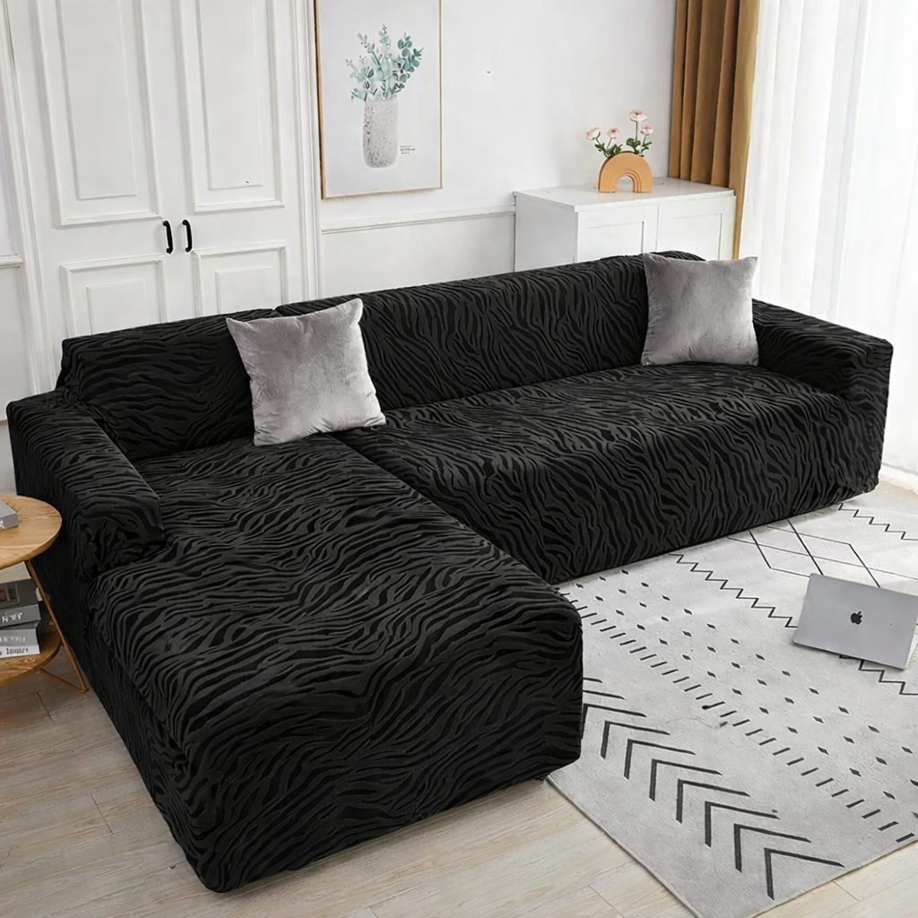 L Shape Zebra Velvet Sofa Covers - Fitted Style