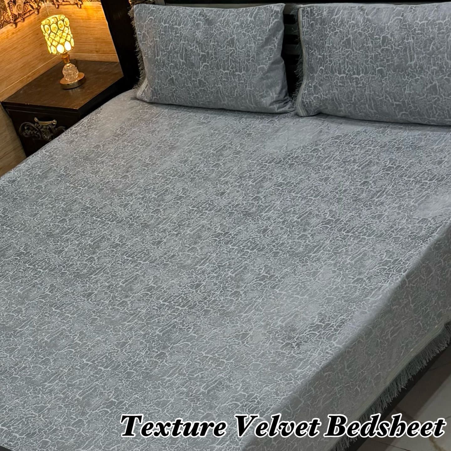 3PC Texture Velvet Bedsheet-silver
