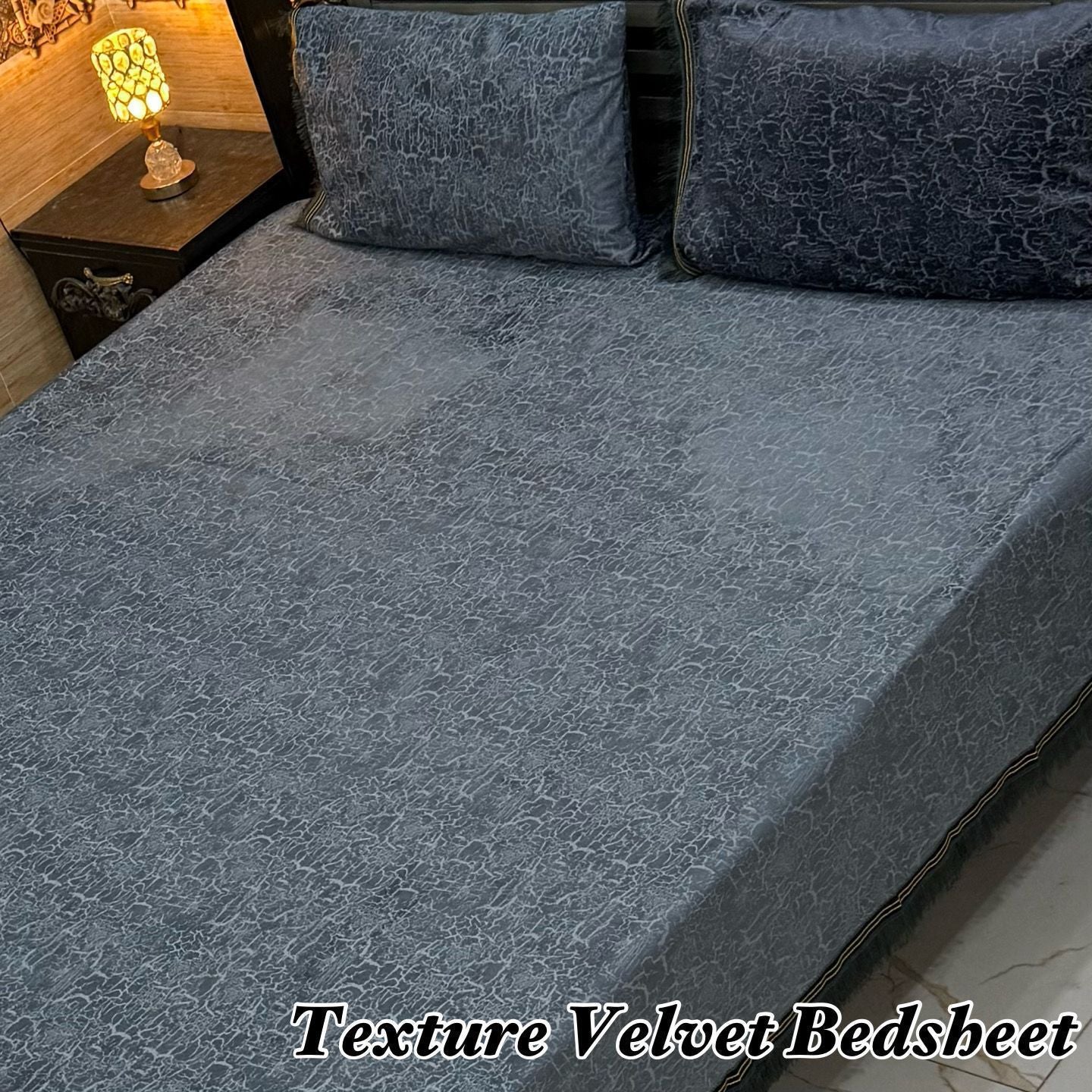 3PC Texture Velvet Bedsheet-Ash grey