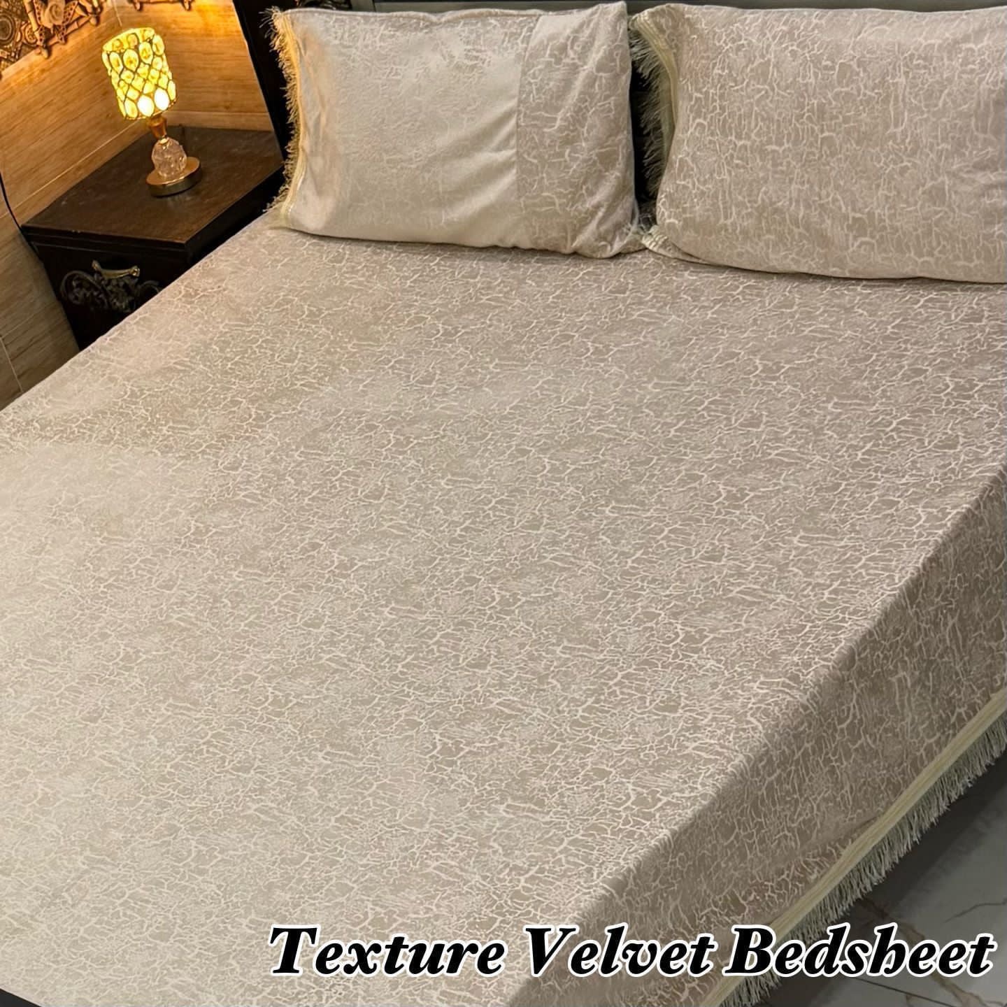 3PC Texture Velvet Bedsheet-off-white
