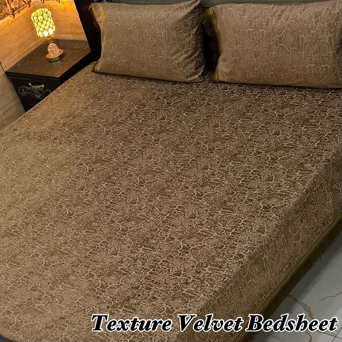 3PC Texture Velvet Bedsheet-brown