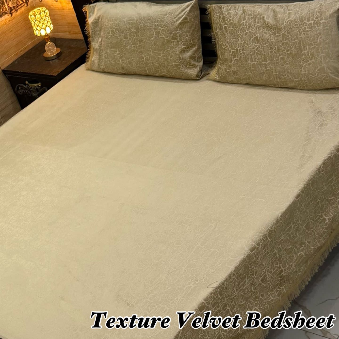 3PC Texture Velvet Bedsheet - beige