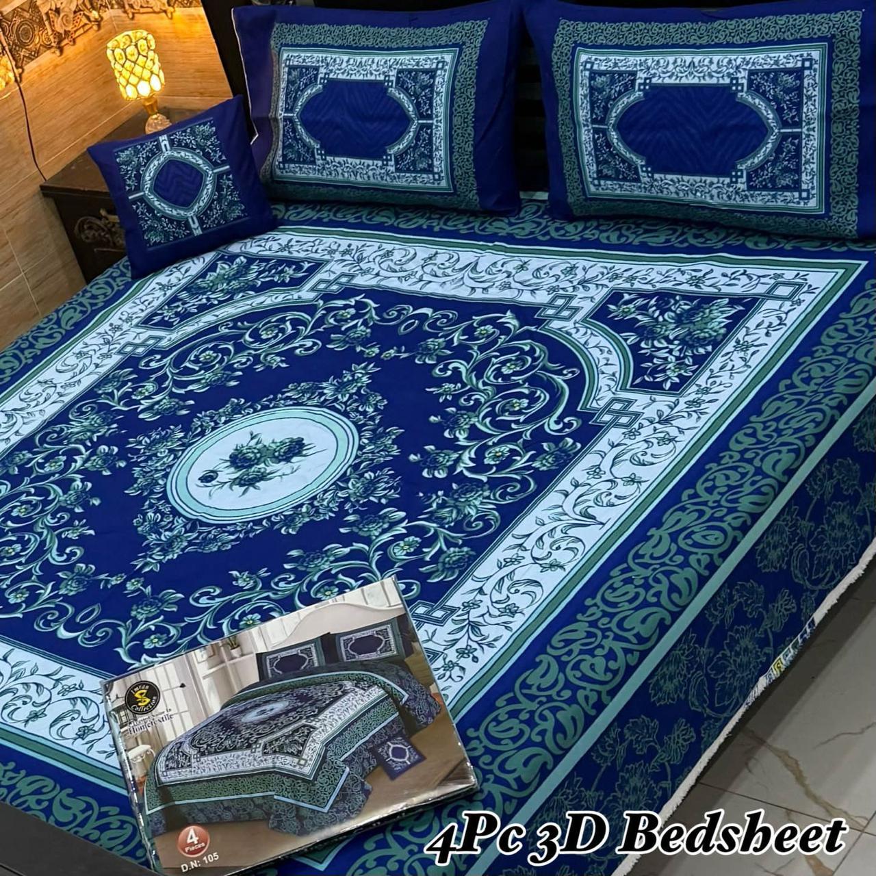 4PC 3D Panel Bedsheet Crystal Cotton