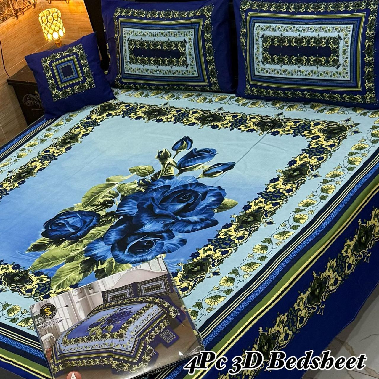 4PC 3D Panel Bedsheet Crystal Cotton