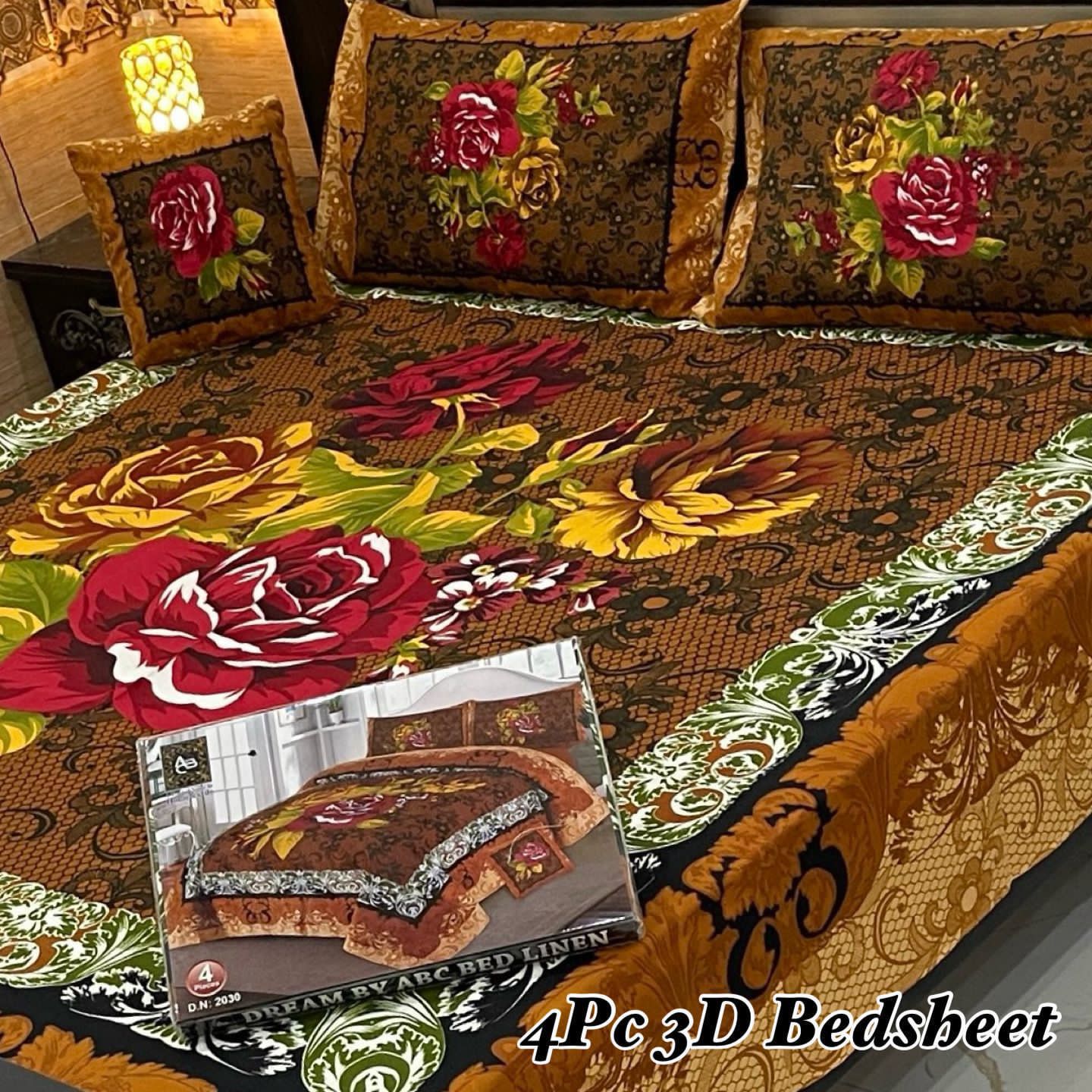 4PC 3D Panel Bedsheet Crystal Cotton