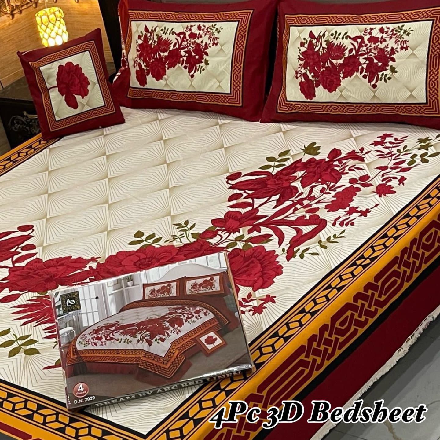 4PC 3D Panel Bedsheet Crystal Cotton