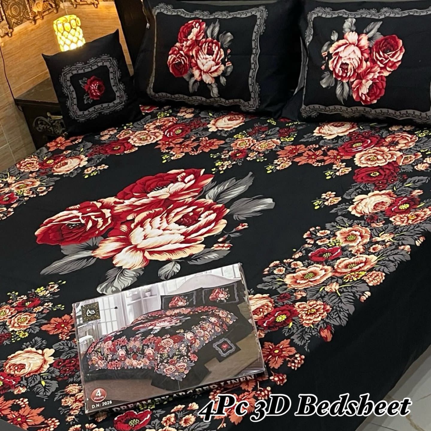 4PC 3D Panel Bedsheet Crystal Cotton