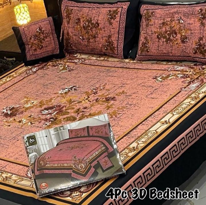 4PC 3D Panel Bedsheet Crystal Cotton