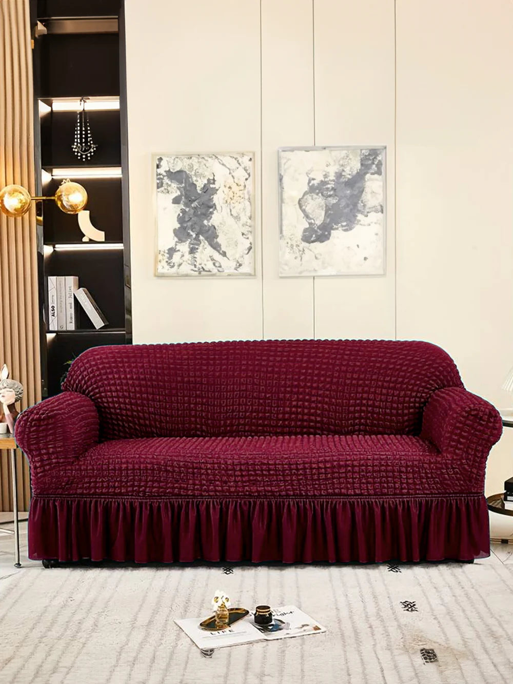 Turkish Bubble Fabric Sofa Cover - Maroon