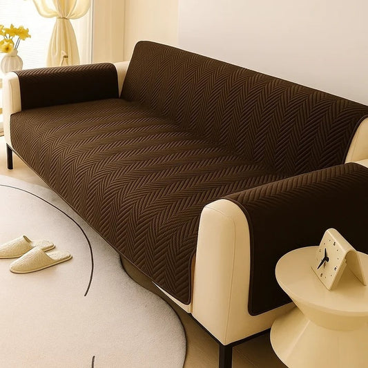 Premium Matt Ultrasonic Sofa Protector - brown