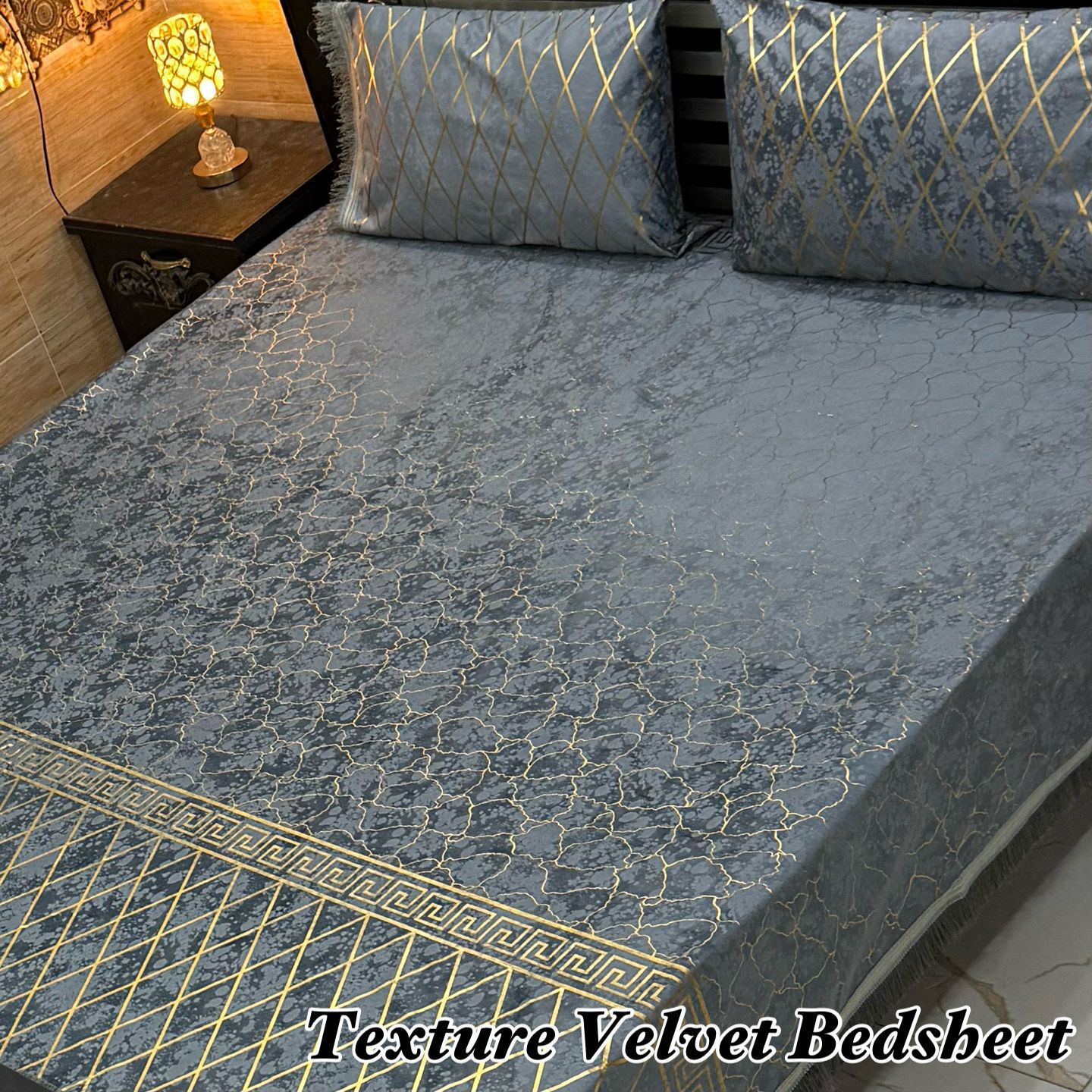 3PC Texture Velvet Bedsheet - Grey