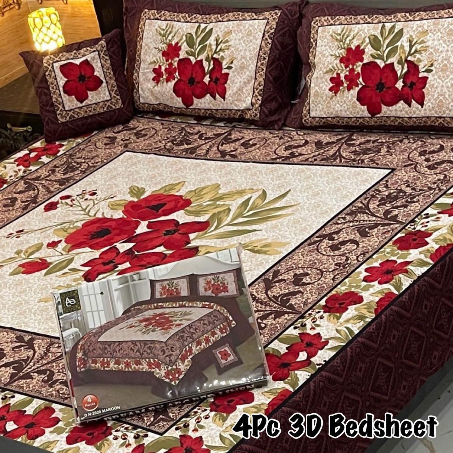 4PC 3D Panel Bedsheet Crystal Cotton