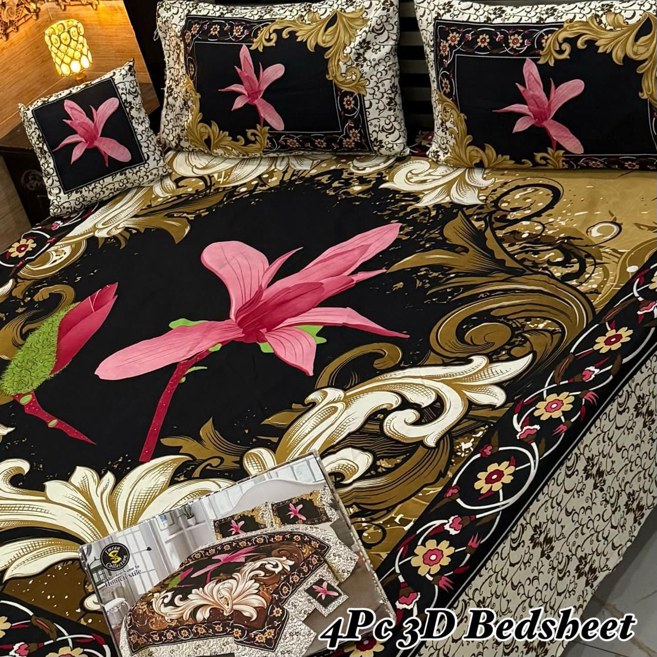 4PC 3D Panel Bedsheet Crystal Cotton