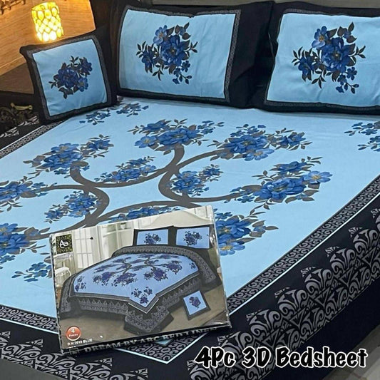4PC 3D Panel Bedsheet Crystal Cotton