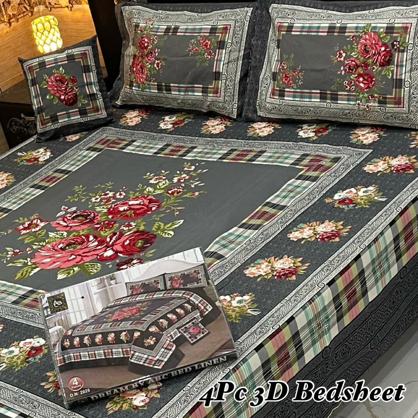 4PC 3D Panel Bedsheet Crystal Cotton