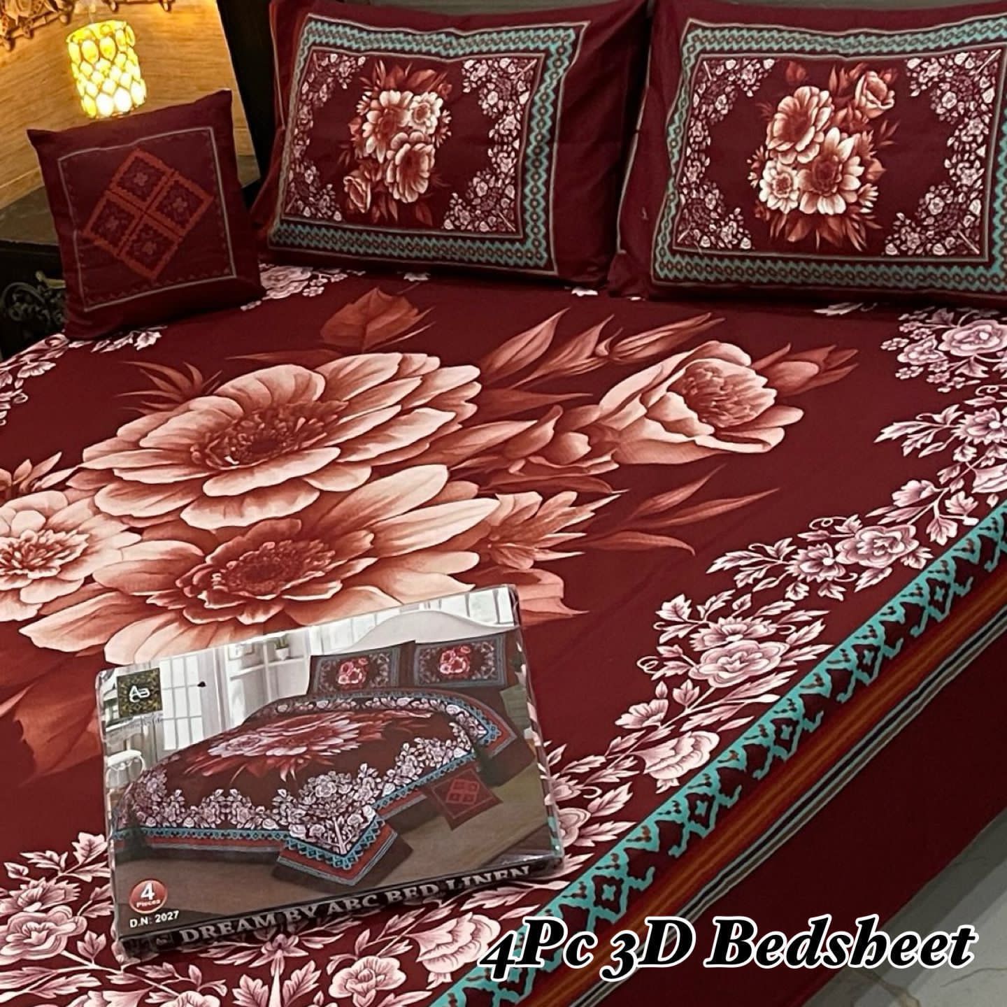 4PC 3D Panel Bedsheet Crystal Cotton