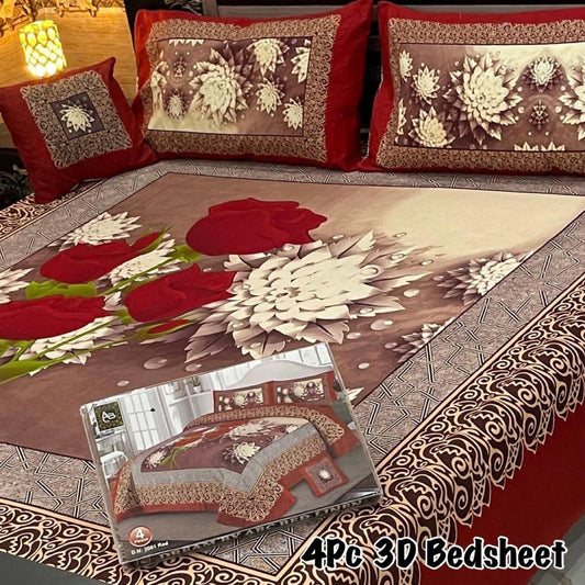 4PC 3D Panel Bedsheet Crystal Cotton