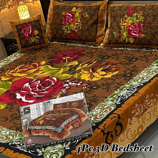 4PC 3D Panel Bedsheet Crystal Cotton