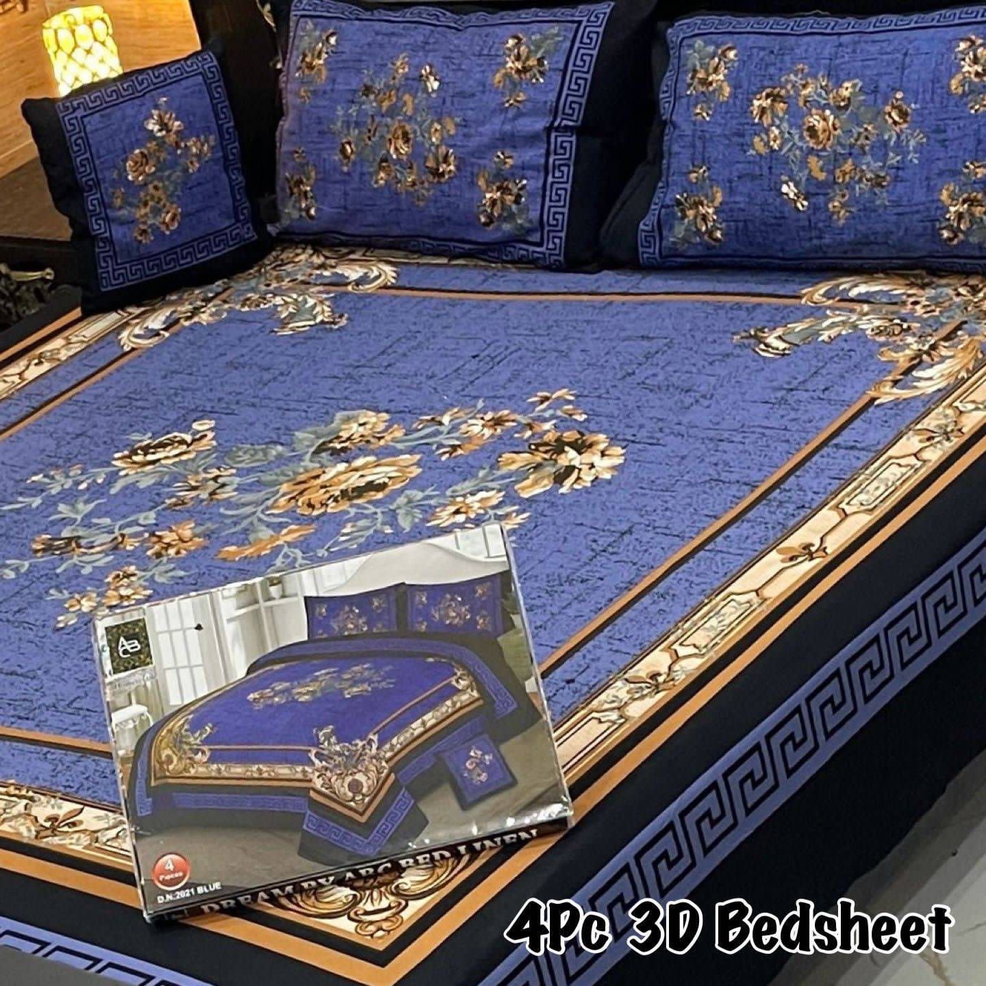 4PC 3D Panel Bedsheet Crystal Cotton