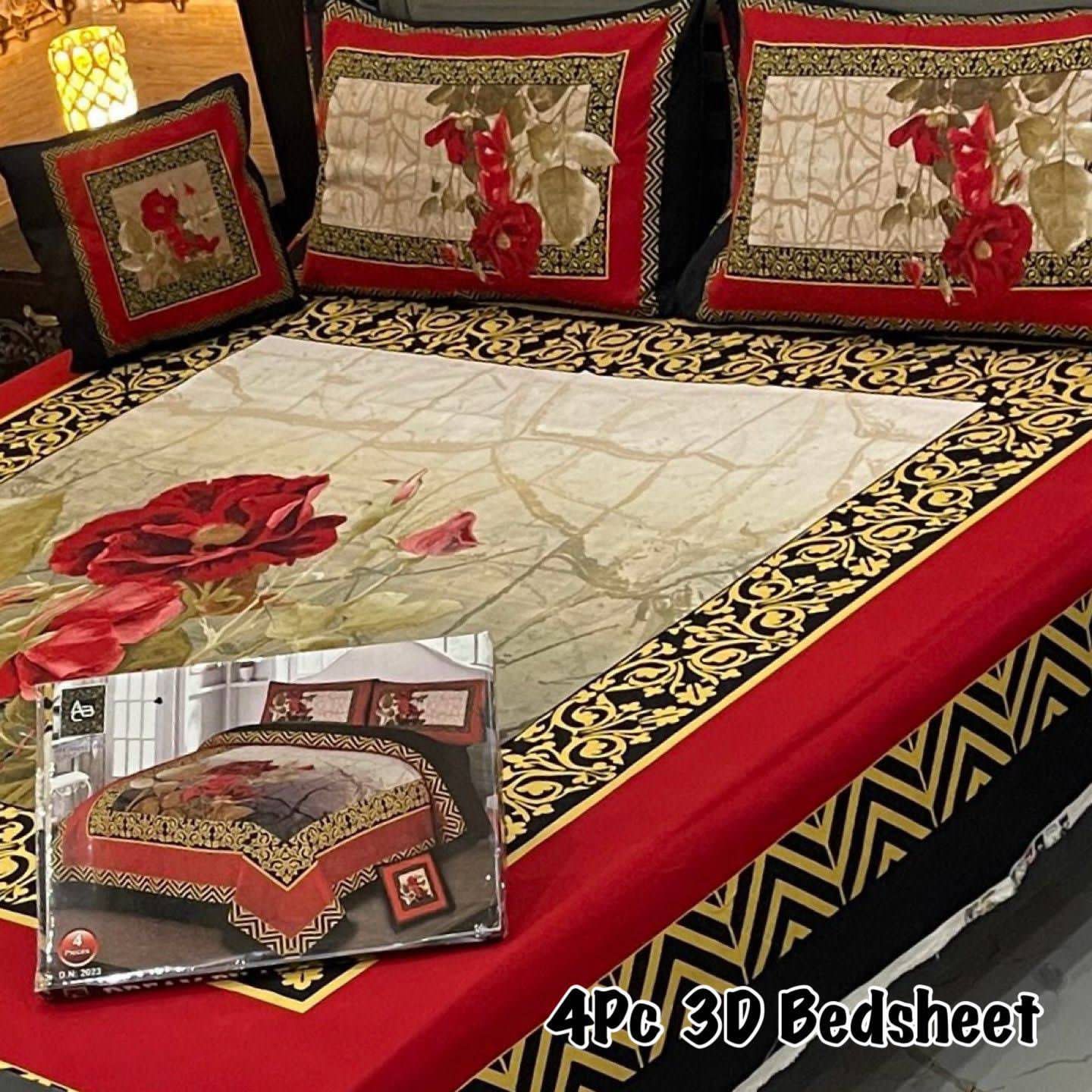 4PC 3D Panel Bedsheet Crystal Cotton