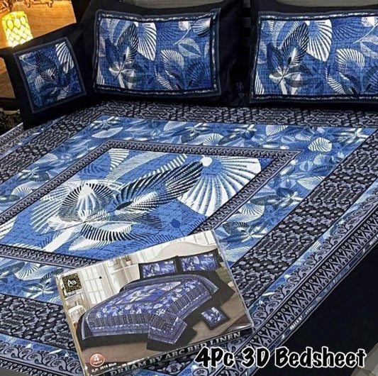 4PC 3D Panel Bedsheet Crystal Cotton