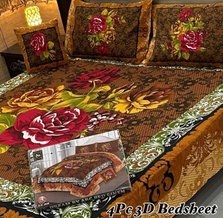 4PC 3D Panel Bedsheet Crystal Cotton