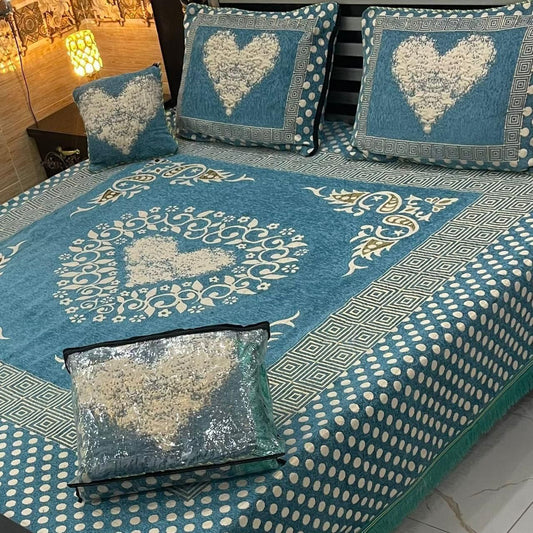 4PC Velvet Jacquard Bedsheet – King Size- baby blue