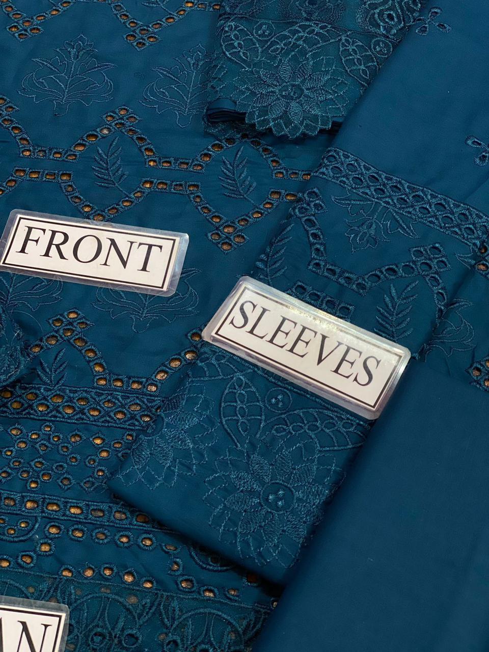 Mahnoor Zink Blue & Pink Lawn Chikankari Dress 3pc Unstitched