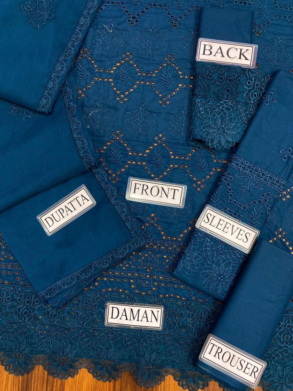 Mahnoor Zink Blue & Pink Lawn Chikankari Dress 3pc Unstitched