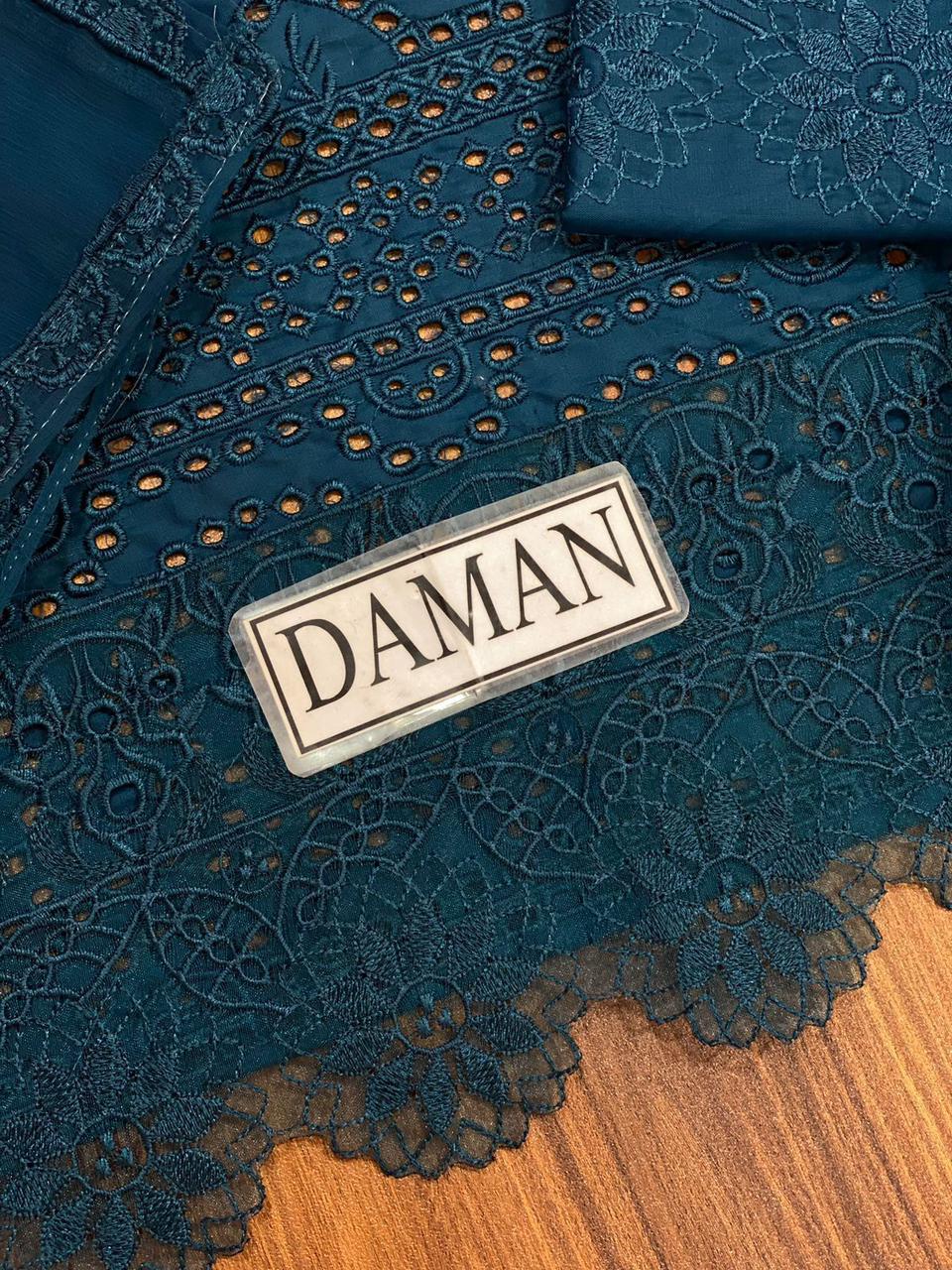 Mahnoor Zink Blue & Pink Lawn Chikankari Dress 3pc Unstitched