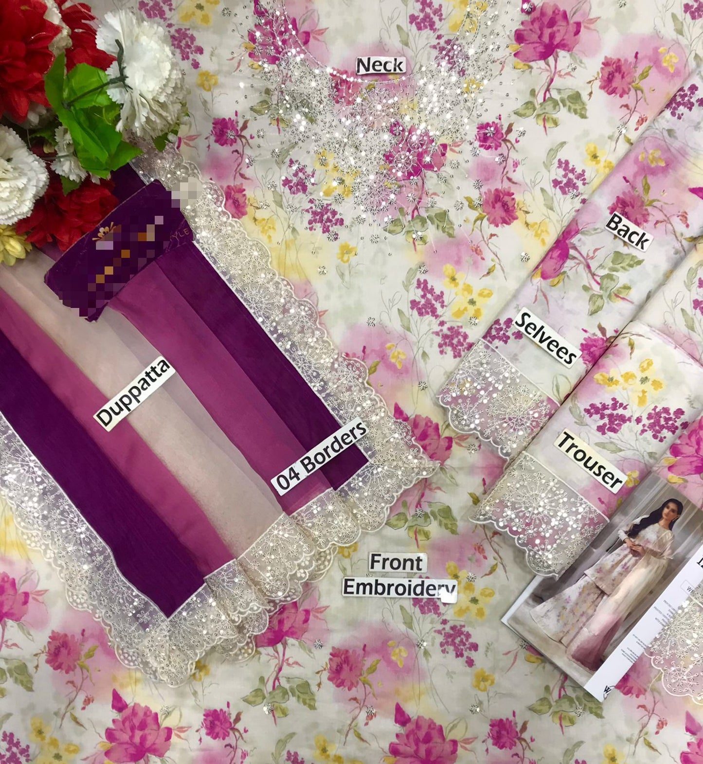 Iznik Lawn Embroidered & Printed 3 Piece Dress